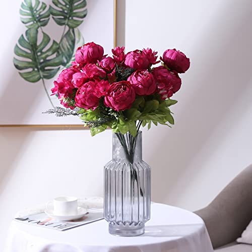Duovlo Springs Flowers Artificial Silk Peony Bouquets Wedding Home Decoration,Pack of 1 (Spring Hot Pink) - color: Spring Hot Pink