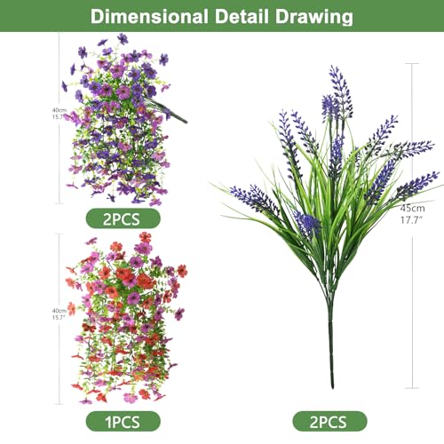 Artificial Fake Hanging Flowers Plants for Outdoor Outside Decoration, Faux Silk Daisy Flower Realistic UV Resistant for Front Porch Patio Balcony Garden Yard Indoor Planter Home Decor(Purple Red) - color: Mixed 2