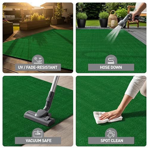 Rugshop Artificial Grass Indoor Outdoor Area Rug, Lightweight Synthetic Turf with Rubber Backing, Easy to Clean Polypropylene Lawn Mat for Patio, Balcony, Deck, 4' x 6', Green - size: 4' x 6' (Rectangular)