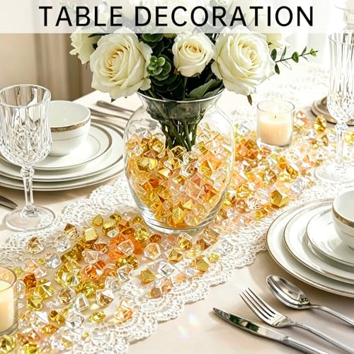 150 Pcs Fake Ice,17 * 23mm,Yellow Series Acrylic Gems Vase Filler,Plastic Diamonds for Table Decoration DIY Craft Aquarium Display Party Centerpieces. - color: Yellow Series, size: 17MMx23MM