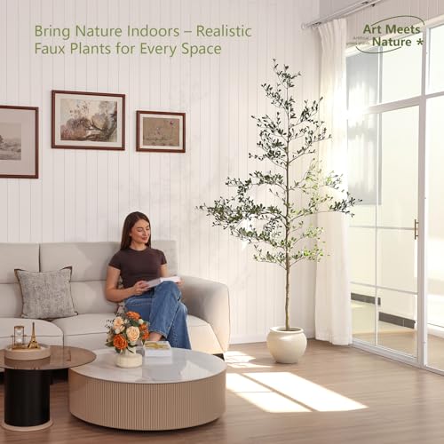 Verinatural Artificial Black Olive Tree 7ft - Shady Lady UV Resistant Faux Olive Trees Indoor Outdoor Decor - Modern Aesthetic Tall Fake Plants with Pot for Home Office Living Room Patio Floor, VN140 - size: 7ft