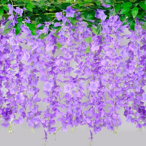 BSMYBO 30 Branches Wisteria Hanging Flowers Purple Artificial Wisteria Hanging Flowers Garlands Vine for Wedding Arch Party Ceremony Home Garden Backdrop Wall Decoration (2 Pack) - color: Purple, size: 2 Pack