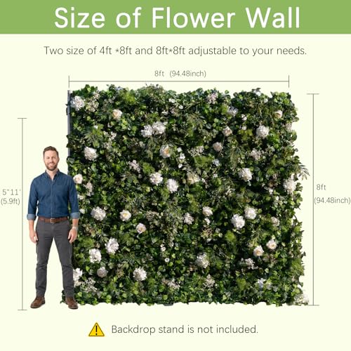 rosemorning 8x8FT Green Artificial Flower Wall Backdrop,5D Silk Flower Wall Panel for Wedding Party Birthday Baby Shower Photo Booth Decor Easy to Install Reusable - color: Sandelwood-Green, size: 8Ft*8Ft