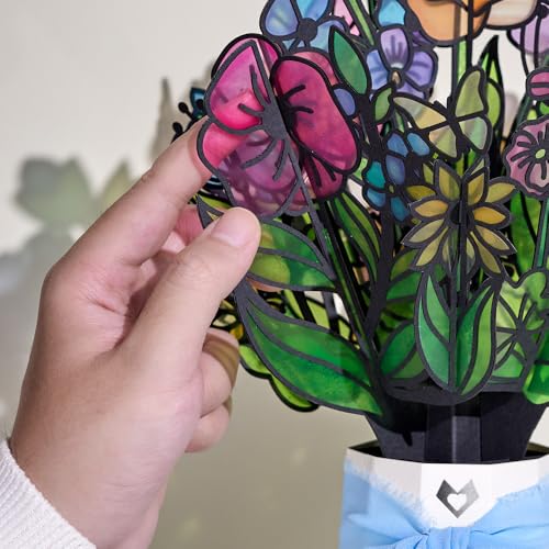 Lovepop Garden Glow Suncatcher Bouquet - 3D Stained Glass Flower Bouquet for Her, Wife, Mom, Girlfriend (Anniversary, Birthday, Mother's Day, Thank You) 12" - Blank Notecard & Envelope Included - color: Garden Glow Suncatcher Bouquet