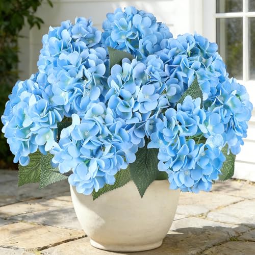 AGIRL 3 Bundles Blue Artificial Hydrangea Flowers for Outdoors, UV Resistant Lifelike Faux Flowers for Spring Indoor Outdoor Garden Patio Porch Balcony Home Decor Wedding Party Centerpieces - color: Blue, size: 3