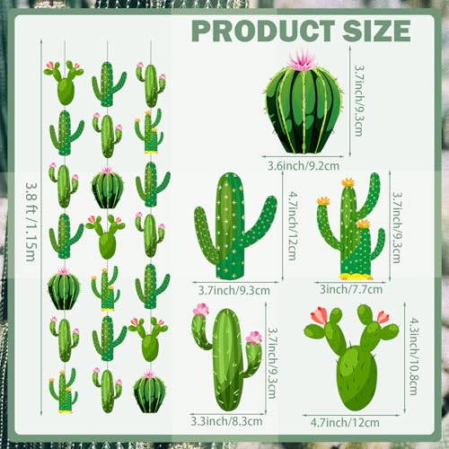 Spakon 8 Pcs Cactus Garlands Decoration Fiesta Party Banner Mexican Taco Green Hanging Paper Garlands Tropical Plant Cutouts for Birthday Baby Shower Luau Hawaiian Carnivals Festivals Party Decor - color: Cactus
