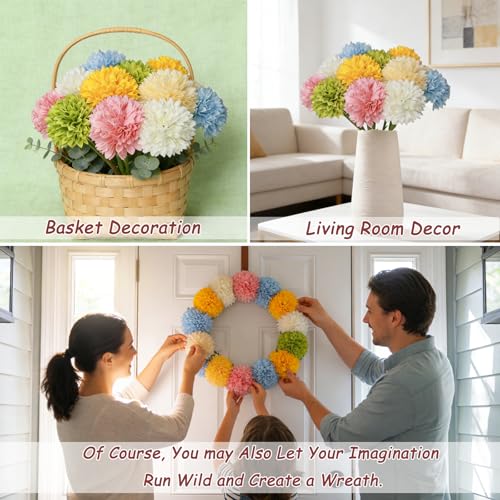 Tinsow 12 pcs Artificial Flowers Easter Faux Ball Chrysanthemum Bouquet Flowers Wedding Bouquet for Spring Home Garden Party Wedding Decoration (Mixed Color) - color: Easter