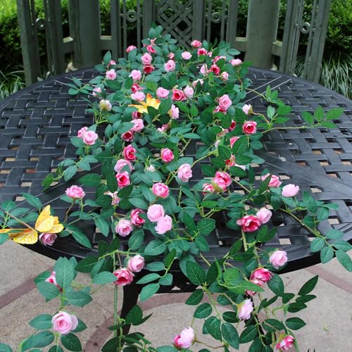 4PCS x 6FT Bendable Rose Vine Hanging Flower Garland Wildflower Floral Garland for Wall Decor Trellis Fence Home Room Decoration (Pink, 4pcs) - color: Pink, size: 4pcs