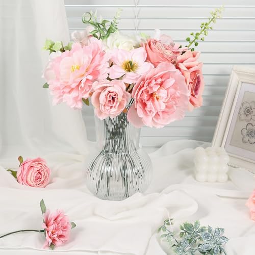Artificial Flowers Combo Pink Roses with Stems Bouquets Box Set Bridal Wedding Shower Decorations Fake Floral for Party Table Centerpieces Home Decor - color: Romantic Pink