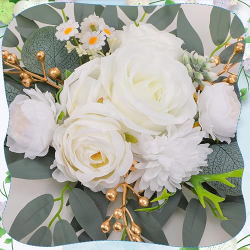 Wedding Arch Decorations 2 Pack - Reusable Artificial Hanging Flowers Floral Swag Greenery Garland for Wedding Welcome Sign Backdrop Bridal Ceremony Reception Backdrop Decoration - color: White