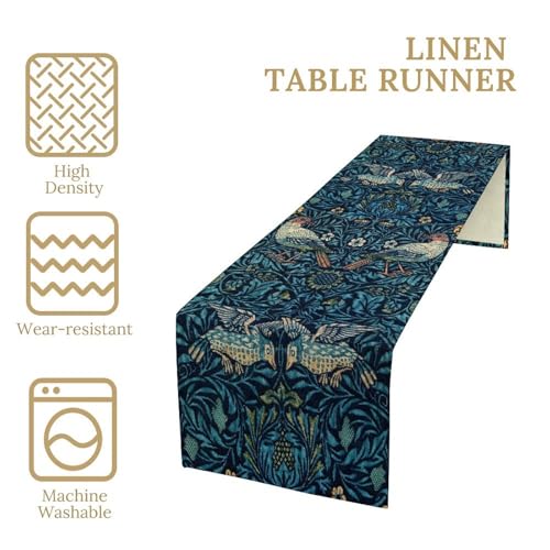 William Morris Style Plant Table Runner for Table Decor, Rustic Art Flower Vintage Floral Botanical Printed for Kitchen Dining Room Living Room Farmhouse Party Office Holiday Decorate 13" x 36" - color: William Morris_6, size: 13"W x 36"L (Pack of 1)