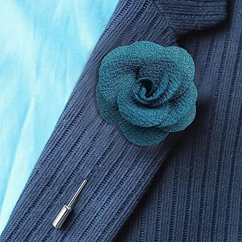 Rhungift Men's Camellia Flower Lapel Pin Handmade Rose Boutonniere Stick Brooch for Suits Wedding Party Groom Multicolor Men Women - color: Cyan-Green