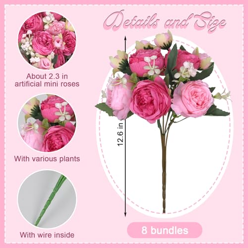 8 Packs Peonies Artificial Flowers, Mixed Pink Artificial Peonies, Silk Peonies Flowers Fake Peonies Artificial Flowers Peonies Bouquet for Centerpiece Table Wedding Party Home Decor - color: Pink, Hot Pink