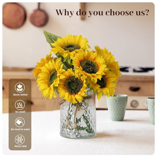 Artificial Sunflowers Flowers with Vase,Fake Flowers Bouquet for Sunflower Decor,Sunflower Kitchen Decor,Silk Flowers for Home Decor Living Room,Flower Centerpieces for Tables,Office Decor,Boho Decor - color: Orange Yellow