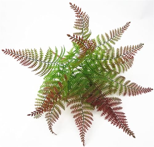 Artificial Ferns Plants, Fake Red Fern Shrubs Plastic Leaves Bunches Greenery Decor Grass Bush for Indoor Outdoor Garden Verandah Wedding Party DIY Decoration Reddish Brown 2 Pack - color: Red Fern Shrubs / 2 Pack