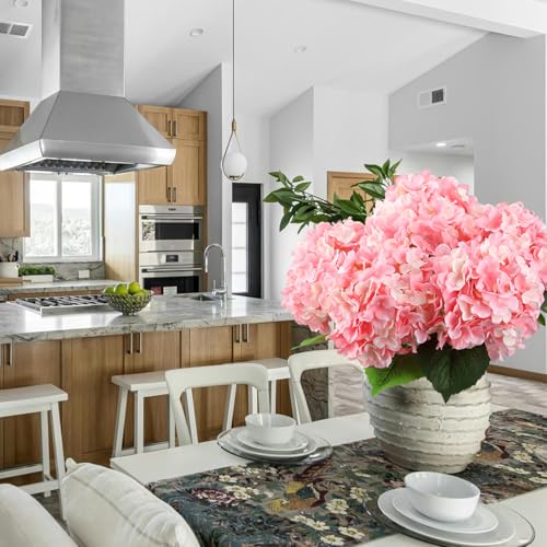 20" Silk Hydrangea Artificial Flowers 2Pcs White/ 4Pcs Pink Long Stems Real Looking Bouquet for Living Room Wreath Decor - color: White/Pink