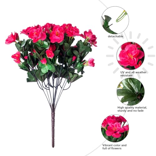 Ivydale Artificial Fake Camellia Flowers Plants for Outdoor Outside Spring Decoration, Faux Silk Hotpink Camellias UV Resistant Look Real for Planter Porch Patio Garden Yard, 3 Large Bundles - color: Hotpink