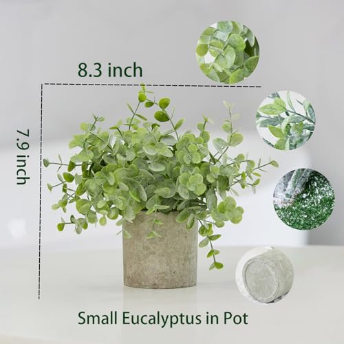 3 Pack Small Potted Fake Plants Artificial Eucalyptus Realistic Bonsai Perfect for Home Office Desk Bookshelf Countertop Church Table Decor Boho Ornaments - color: Green
