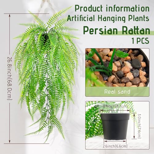 Small Artificial Hanging Plant for Shelf Fake Plant Potted Boston Ferns Faux Trailing Leaves Plant for Indoor Outdoor Aesthetic Office Living Room Shelf Decor (Black Pot) - color: Ferns