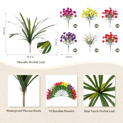 INXUGAO Artificial Flowers for Spring Outdoors Fake Plants Outside, 13 Bundles Silk Morning Glory with Eucalyptus UV Resistant Realistic Faux Flowers for Porch Planter Garden Patio Decor (Six Mixed) - color: Six Mixed(2 Purple, 2 Red, 2 Fuchsia, 2 Hot Pin