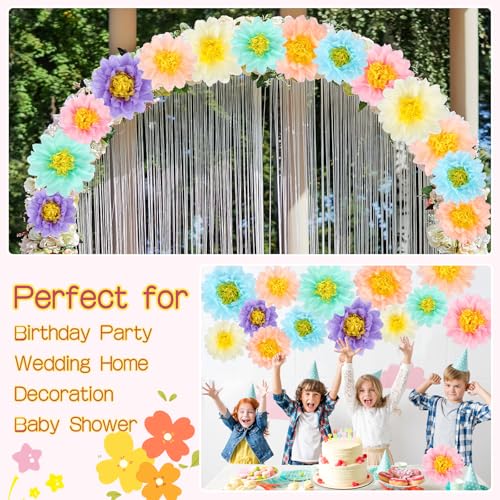 BestoFun 14 PCS Pastel Tissue Paper Flowers – Party Decorations for Birthday, Baby Shower, Wedding, Bridal Shower, and Spring or Holiday Events - color: Pastel