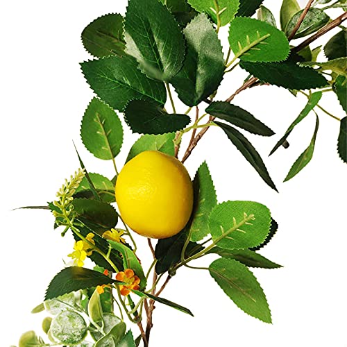 6 Ft Artificial Lemon Garland, Spring Greenery Garland with Lemons and Flowers, Summer Fruit Garlands Wreath for Front Door Wall Table Wedding Decor