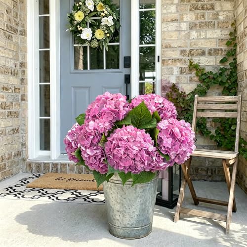 Pink Rose Red Hydrangea Artificial Flowers, Faux Hydrangea Flowers Outdoors, 21in Real Touch Latex Faux Hydrangea, Large Flower Head Fake Flowers for Outside Planters Front Porch Wedding Home Decor - color: Rose Red, size: 3pcs