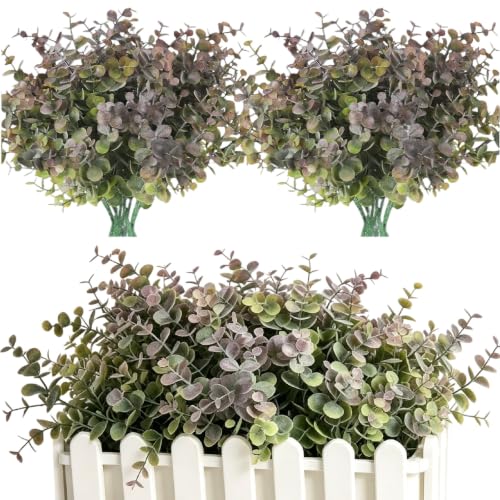 8 Bundles Multi Colored Artificial Eucalyptus Leaves, Plastic Plants, Outdoor Plants, Indoor Decorative Artificial Plants, Porch Window Frames, Green Plant Decorations (8, Grey Purple) - color: Grey Purple