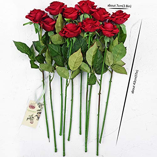 FiveSeasonStuff Fake Roses Wedding Flowers Real Touch Silk Red Artificial Flowers 12 Stems - color: Red