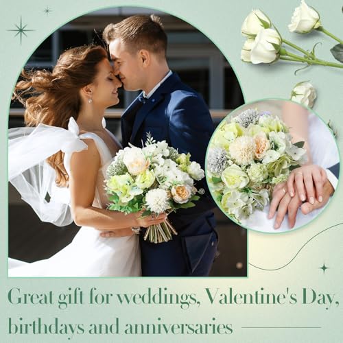 Tigeen Artificial Flowers Artificial Peonies Silk Flowers Faux Peony Fake Peony Silk Hydrangea Bouquet for Wedding Table Centerpiece Floral Vase Decor (White,Green,12 Bundles) - color: White,green