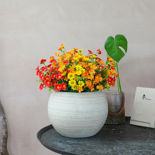 alyptus Faux Flowers Outdoor Artificial Flowers – 12 Bundles UV Resistant Fake Flowers for Spring Summer Planter Porch Patio Yard Garden Decoration(Red 5, Orange 5, Yellow 2) - color: Orang Red Yellow 12 Bundles