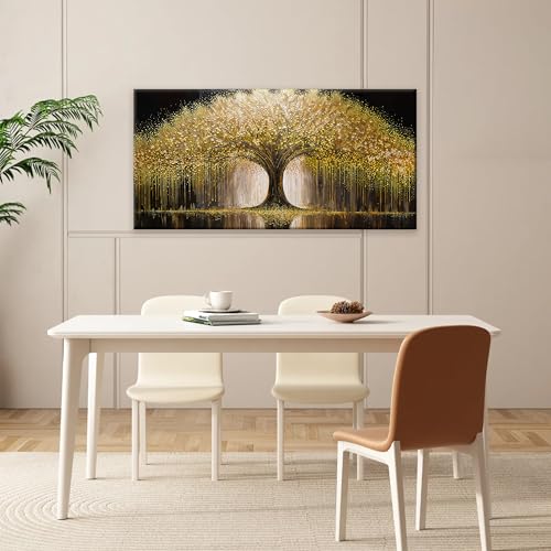 Golden Tree Of Life Wall Art Decor Modern Art Wall Decor Ready To Hang Artwork Canvas Wall Art For Bedroom Living Room Bathroom Office Kitchen Canvas Prints 20x40 Inch - color: Yellow Gold, size: 40"L x 20"W