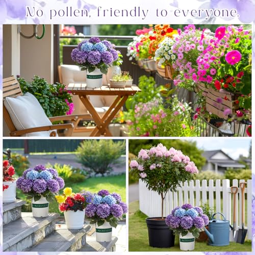 Suncalla 2 Pack Artificial Hydrangea Flowers in Pot, 20 Inch Faux Silk Hydrangea Arrangement, Gradient Purple Potted Fake Flowers for Table Centerpiece, Home, Wedding, Entryway Decor(Gradient Purple) - color: Gradient Purple