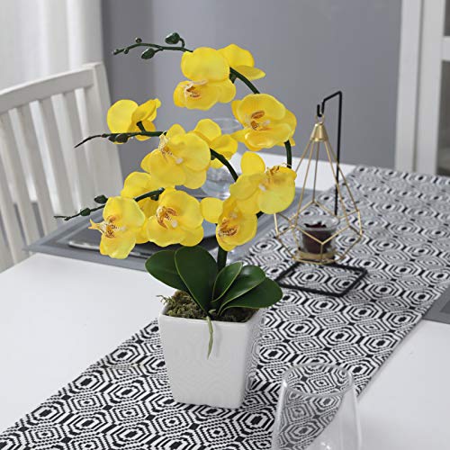 15" Tall Artificial Silk Phalaenopsis Orchid Flower Plant Pot Arrangements (Yellow) - color: Yellow