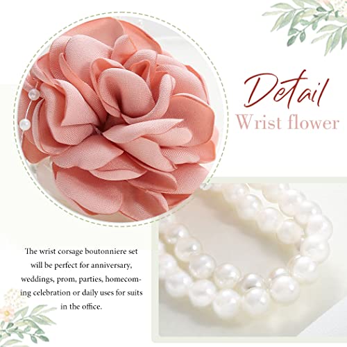 Wedding Bride Rose Wrist Corsage Pink Bridesmaids Silk Wrist Flower Flowergirl Hand Floral Decor Bridal Prom Party Accessories for Women and Girls (Pink) - color: Pink