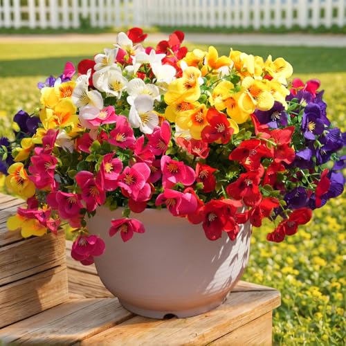 trytuny 20 Pcs Artificial Flowers for Outdoor, UV Resistant Realistic Pansies Fake Flowers for Indoor and Outdoor Garden, Porch, Patio, Window Box Decor All Year Round - size: 20pcs-Mixed color