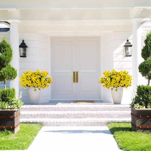 Grunyia Artificial Fake Flowers for Outdoor Spring Decoration, 16 Bundles Faux Silk Colorful Daisy UV Resistant Realistic for Outside Porch Patio Home Yard Garden Planters Pots Window Box (Yellow) - color: Yellow