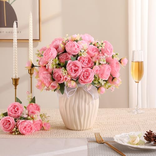 Luyue 8 Packs Peonies Artificial Flowers Vintage Faux Peony Bouquet Fake Flower for Vase Silk Floral Arrangements for Table Centerpiece Wedding Decoration Indoor Home Decor - color: Light Pink-8pcs