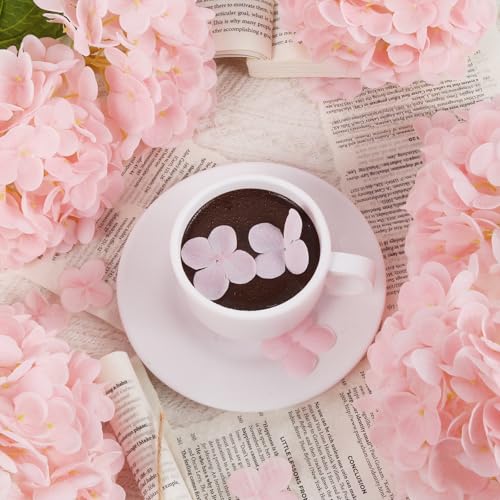 IPOPU 6PCS Real Touch Faux Hydrangea Artificial Flowers Light Pink Hydrangeas with Stems Lifelike Fake Hydrangeas for Home Table Wedding Baby Shower Party Floral Arrangements (Light Pink) - color: Light Pink