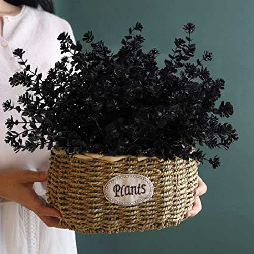 RECUTMS Black Artificial Flowers, Fake Outdoor UV Resistant Plants Faux Plastic Greenery Shrubs Indoor Outside Hanging Planter Home Kitchen Office Wedding, Garden Decor (Black) - color: Black, size: 8 Pcs