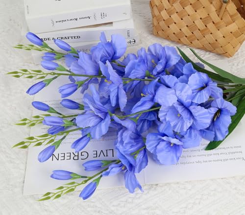 2 Bundles Royal Blue Gladiolus Artificial Flowers 10 Heads 26.38" Silk Flowers Faux Gladiolus Flowers for Wedding Centerpieces, Home Table Party Decor(Royal Blue) - color: Dark Blue
