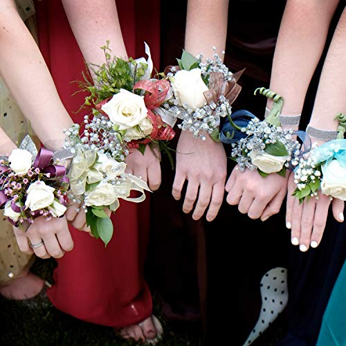 Chinco 24 Pieces Wrist Corsage Bands Elastic Stretchable Corsage Wristlets Bracelets Prom DIY Wrist Accessories Elegant Wristlets Bands for Wedding Party Bride Bridesmaid Prom Festival