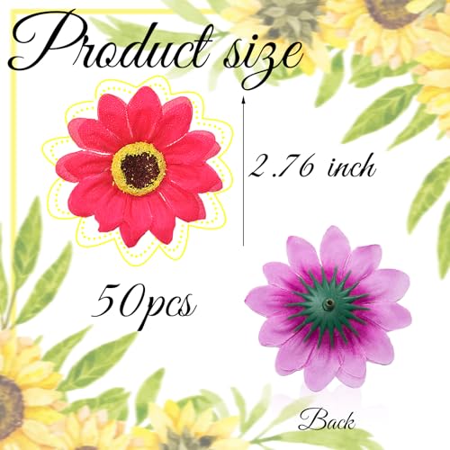 50 Pcs Sunflowers Artificial Flowers Heads, Silk Flowers Fake Sunflowers Heads, 2.76 Inch Rose Red Sunflower Heads Fabric Floral for DIY Wreath, Party, Background, Floral Arrangement - color: Rose Red