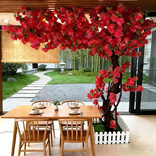 Large 6.7FT Artificial Cherry Blossom Trees Red for Home Decor Indoor Outdoor,Japanese Fake Cherry Blossom Tree for Office Shopping Mall Hotel Restaurant Garden Party Wedding - color: Red, size: 6ft 7in