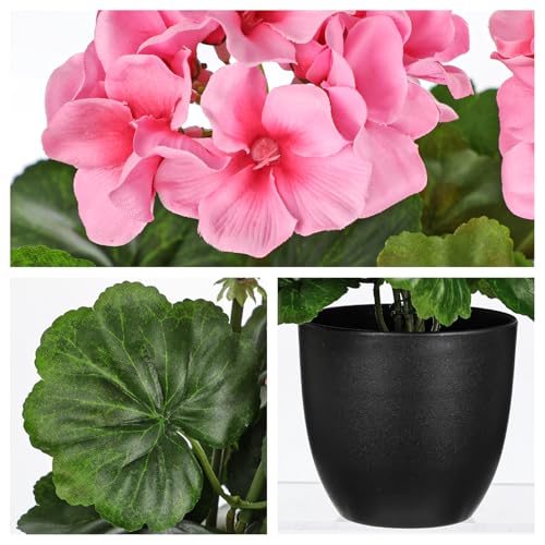Briful 16” Geraniums Artificial Flowers Realistic Potted Plant – Pink Fake Geraniums for Outdoors, Silk Flowers Artificial Outdoor Plants for Indoor Home Decor, Farmhouse Table Centerpiece Decoration - color: 16'' Tall Pink