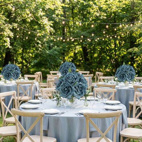 Foam Roses,16Pcs Dusty Blue Foam Flowers Real Looking Artificial Fake Roses with Stems and Leaves for DIY Wedding Bouquets Baby Shower Party Home Centerpiece Floral Arrangement (Dusty Blue)