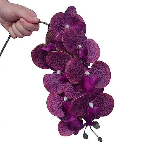 FagusHome 32" Artificial Phalaenopsis Flowers 4 Pcs with 2 Bundles Leaves Artificial Orchid Flowers Stem Plants Fake Butterfly Phalaenopsis Flowers for Home Wedding Party Décor (Purple Piebald) - color: Purple Piebald
