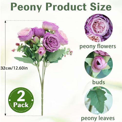 Purple Artificial Peony Bouquet - Silk Fake Peonies with Buds & Foliage, Realistic Faux Flower Arrangement for Wedding Bridal, Party Backdrop Decor, Wreath DIY, Home Table Centerpiece & Door Garland - color: Purple