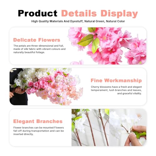 Artificial Cherry Blossom Trees - Fake Flower Background Walls with Simulated Branch and Rattan Design - for Indoor Ceiling Air Conditioning Pipe Ornamental(Pink) - color: Pink