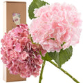FiveSeasonStuff Real Touch Silk Hydrangea Flowers, 2 Large Long Stem Artificial Flowers for Floral Arrangements (Double Pink) - color: Double Pink (2 Stems)